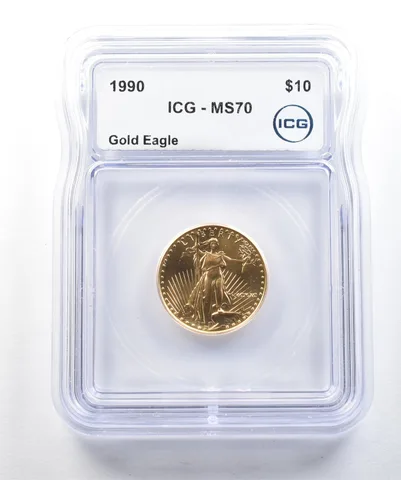 1990 $10 American Gold Eagle 1/4 Oz Gold MS70 ICG