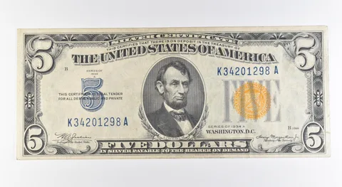 1934 A $5 Silver Certificate Yellow Seal Fr#2307 *0423