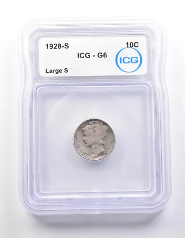 1928-S Mercury Dime Large S G6 ICG *9873