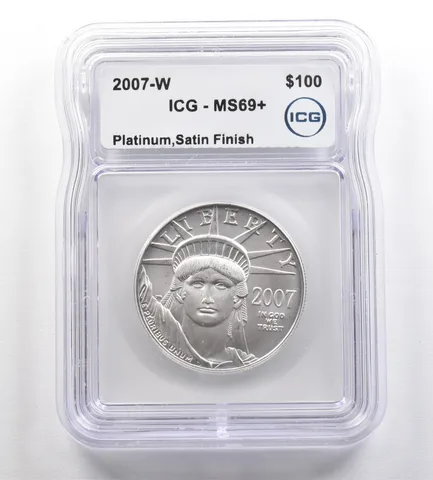 2007-W $100 American Platinum Eagle Satin Finish 1 Oz MS69+ ICG Burnished *4239