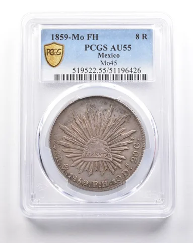 1859 Mo FH Mexico 8 Reales Mo45 AU55 PCGS *5380