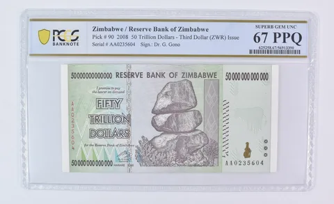 2008 Zimbabwe 50 Trillion Dollars Third Dollar Issue Superb Gem Unc 67 PPQ PCGS