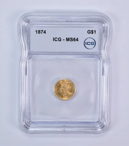 1874 $1 Indian Princess Head Gold Dollar MS64 ICG *7939