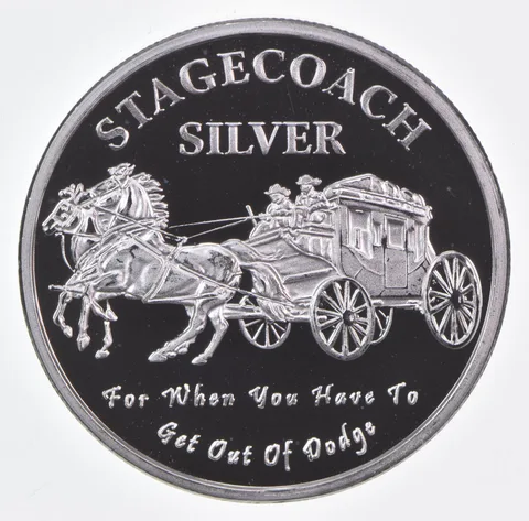 1 Oz .999 Fine Silver Art Round Stagecoach 1/4 Divisible Round Stage Coach