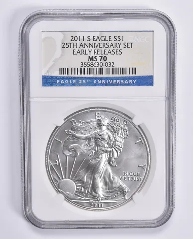 MS70 2011-S American Silver Eagle ER 25th Anniversary NGC a1550