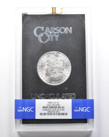 MS63 1883-CC Morgan Silver Dollar GSA Hoard Error Curved Clip @12:00 NGC *2686