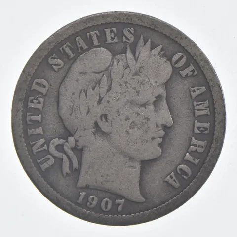 1907-S Barber Dime 90% Silver VG Condition