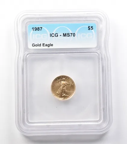 1987 $5 American Gold Eagle 1/10 Oz Gold MS70 ICG