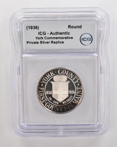 (1936) York Commemorative Private Silver Round Authentic ICG Nice Tone *4320