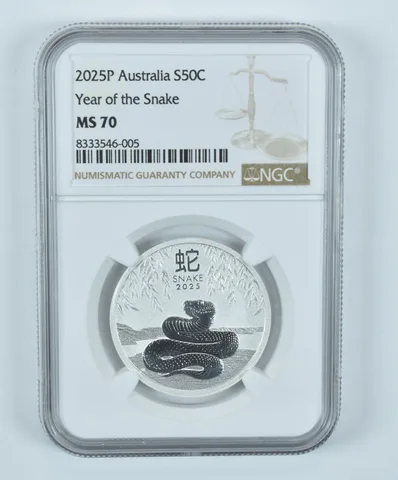 2025 P Australia 50 Cents Silver Year Of The Snake MS70 NGC Brown Label