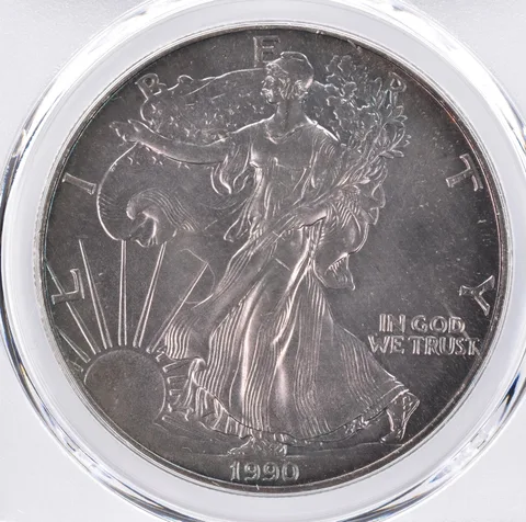 1990 American Silver Eagle MS62 PCGS Beautiful Tone *1517