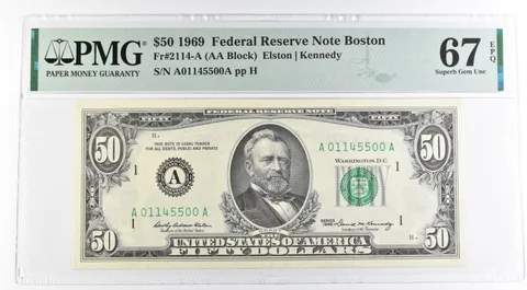 1969 $50 Boston MA US FRN Fr#2114-A 67 Superb Gem Unc EPQ PMG *8496