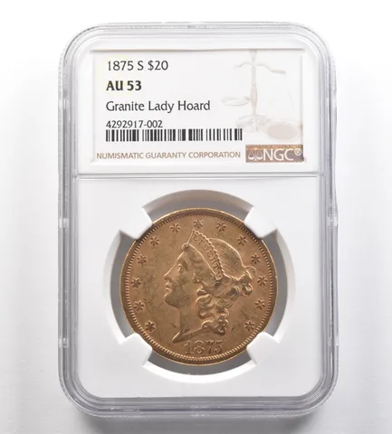 1875-S $20 Liberty Head Gold Double Eagle Granite Lady Hoard AU53 NGC *4284