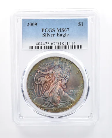 2009 American Silver Eagle MS67 PCGS Rainbow Tone *8123
