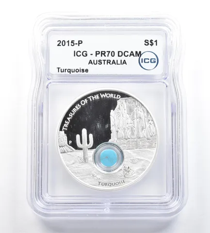 2015 P Australia $1 1 Oz Silver Turquoise Treasures Of World PR70 DCAM ICG *5258