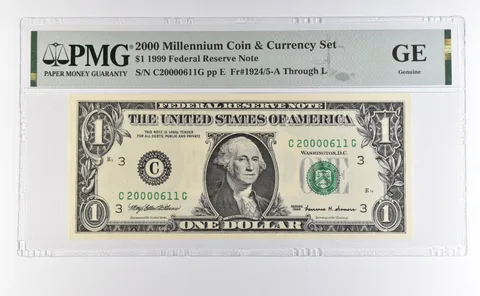 2000 Millennium Coin Currency $1 1999 FRN Philadelphia Low Serial 611 PMG *4604