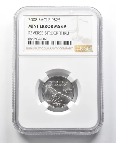 MS69 2008 $25 American Platinum Eagle Mint Error Rev Struck Thru NGC *2421