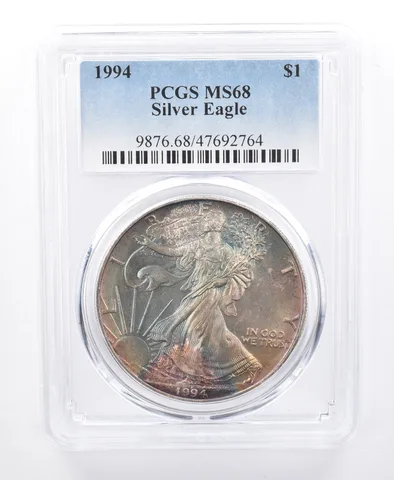 1994 American Silver Eagle MS68 PCGS Rainbow Tone *8663