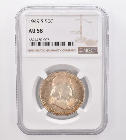 1949-S Franklin Half Dollar AU58 NGC Beautiful Tone *9926