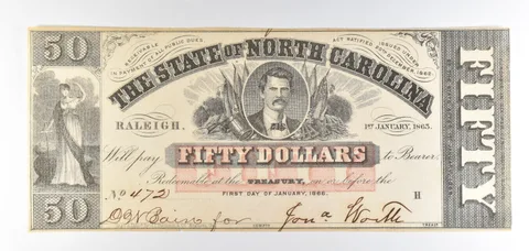 1863 $50 State Of North Carolina Obsolete Note *8750