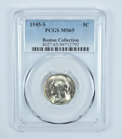 1945-S Jefferson Nickel Boston Collection MS65 PCGS Blue Label