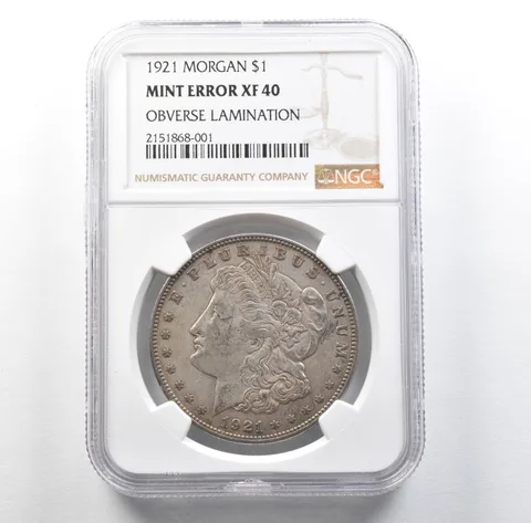 1921 Morgan Silver Dollar Mint Error Obverse Lamination XF40 NGC *3187