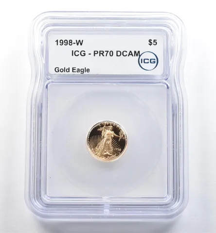 1998-W $5 American Gold Eagle 1/10 Oz Gold PR70 DCAM ICG