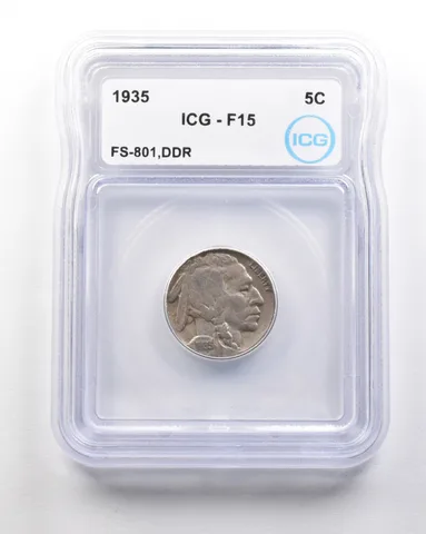 1935 Indian Head Buffalo Nickel Mint Error FS-801 DDR F15 ICG *1697