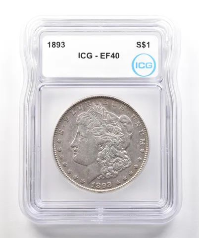 1893 Morgan Silver Dollar EF40 ICG a4251