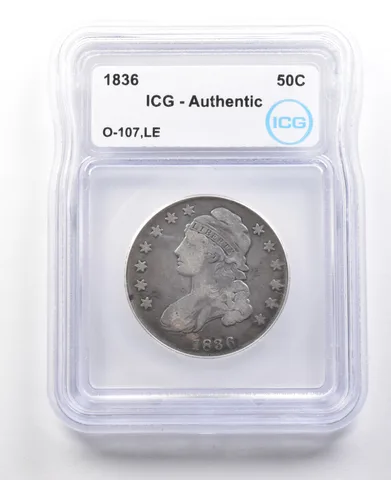 1836 Capped Bust Half Dollar O-107 LE Authentic ICG *3035