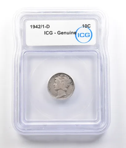 1942/1-D Mercury Dime Genuine ICG a0752