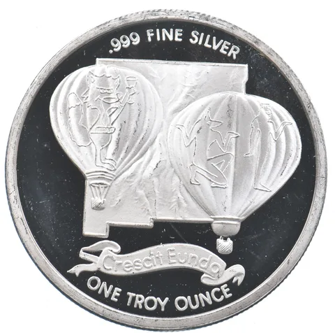 VINTAGE Art Bar/Round 1989 Albuquerque Balloon Fiesta Annual Silver 1 T Oz. *268