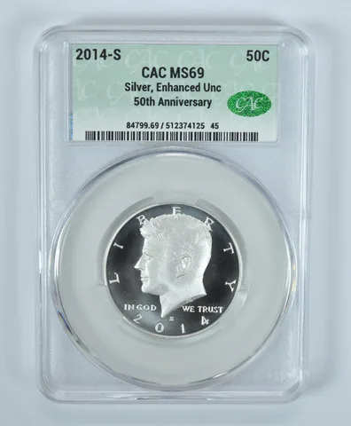 2014-S Kennedy Half Dollar Silver 50th Anniversary Enhanced Unc MS69 CAC CACg