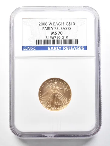 2008-W $10 Burnished Gold Eagle Early Releases 1/4 Oz Gold MS70 NGC a0748