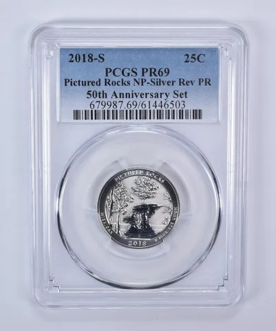 2018-S Quarter ATB Silver Pictured Rocks 50th Anniversary Set Reverse PR69 PCGS