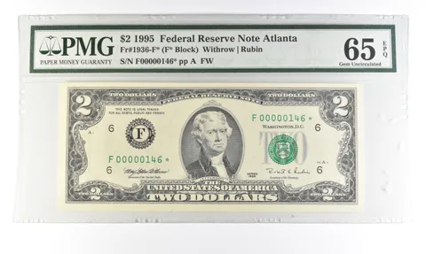 1995 $2 Atlanta GA FRN Fr#1936-F* Star Error Gem Unc 65 EPQ PMG Low Serial *5472