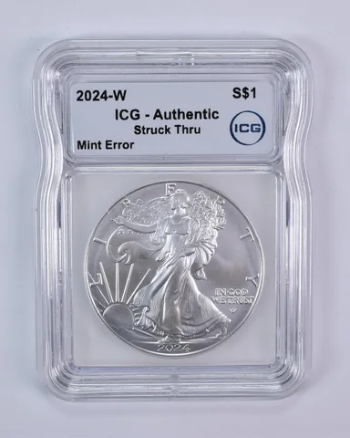 2024-W Burnished Silver Eagle Mint Error Struck Thru Authentic ICG