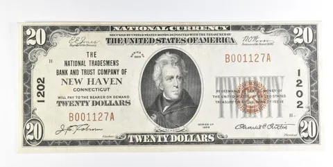 1929 $20 New Haven CT National Currency Note CH 1202 *0206