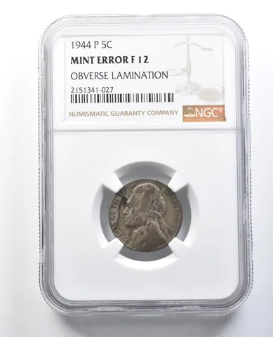 1944-P Jefferson Nickel Mint Error Obverse Lamination F12 NGC *8244