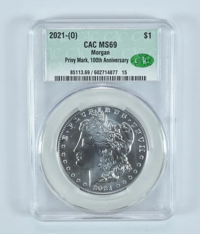 2021-O Privy Morgan Silver Dollar 100th Anniversary MS69 CAC CACg