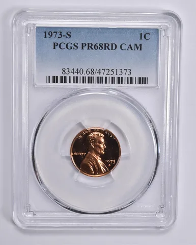 1973-S Lincoln Memorial Cent 1c PR68 RD CAM PCGS Blue Lbl