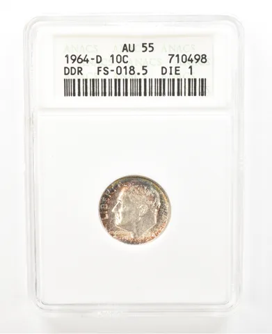 1964-D Roosevelt Dime DDR FS-018.5 Die 1 AU55 ANACS Beautiful Tone *2328