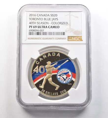 2016 Canada 20 Dollars Silver Toronto Blue Jays Colorized PF69 UCAM NGC a8253