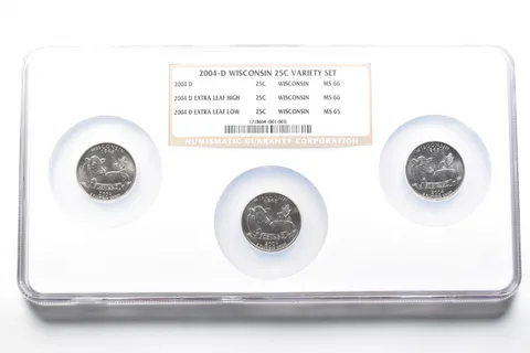 2004-D Wisconsin Quarter 3 Coin Variety Extra Leaf High/Low MS66/65 NGC *0561