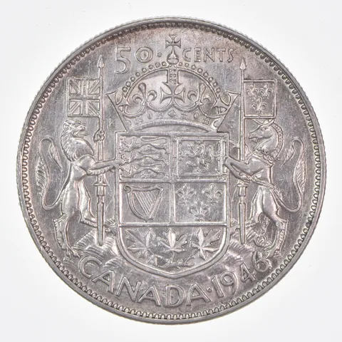 Better Date - 1946 Canada 50 Cents World Coin- Silver *455