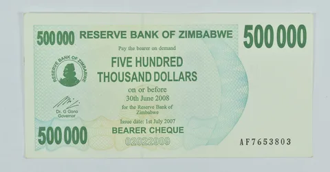 2007 Zimbabwe 500,000 Dollars Bearer Cheque