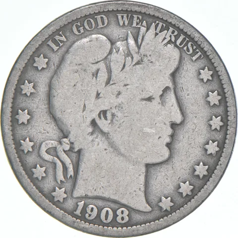1908-O Barber Half Dollar Average Circ 90% Silver
