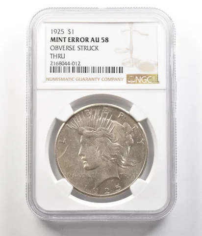 1925 Peace Silver Dollar Mint Error Obverse Struck Thru AU58 NGC a4956