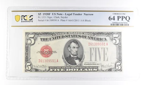 1928 F $5 US Legal Tender Fr#1531 Choice Unc 64 PPQ PCGS *2352