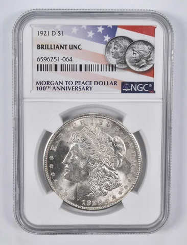 1921-D Morgan Silver Dollar BU Uncirculated NGC 2021 Flag Lbl